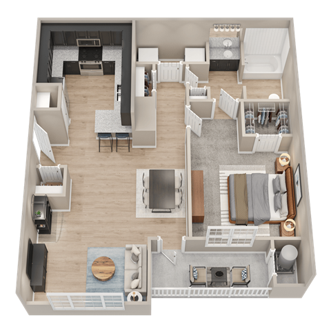 Floor plan for 1 bed, 1 bath, 925 sqft